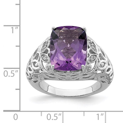 Sterling Silver Rhodium-plated Amethyst & Diamond Ring