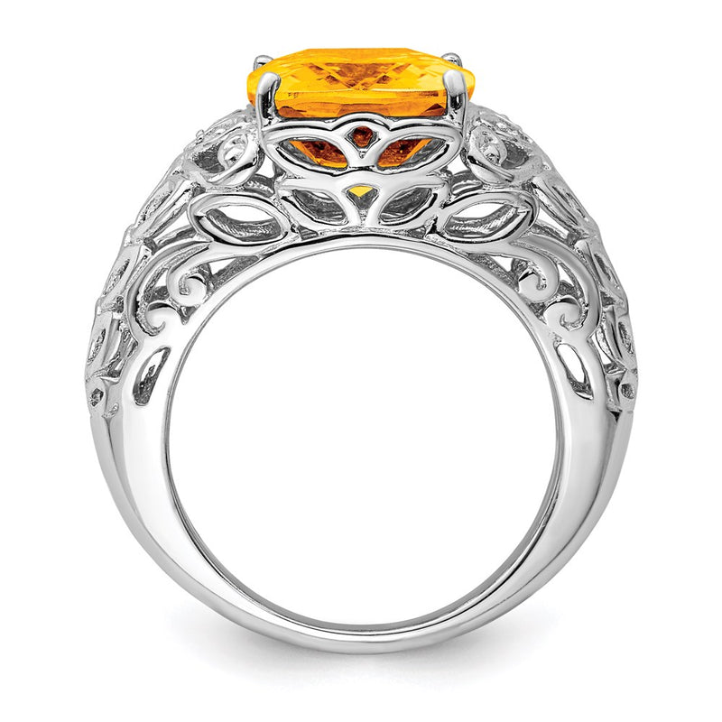 Sterling Silver Rhodium Citrine & Diamond Ring