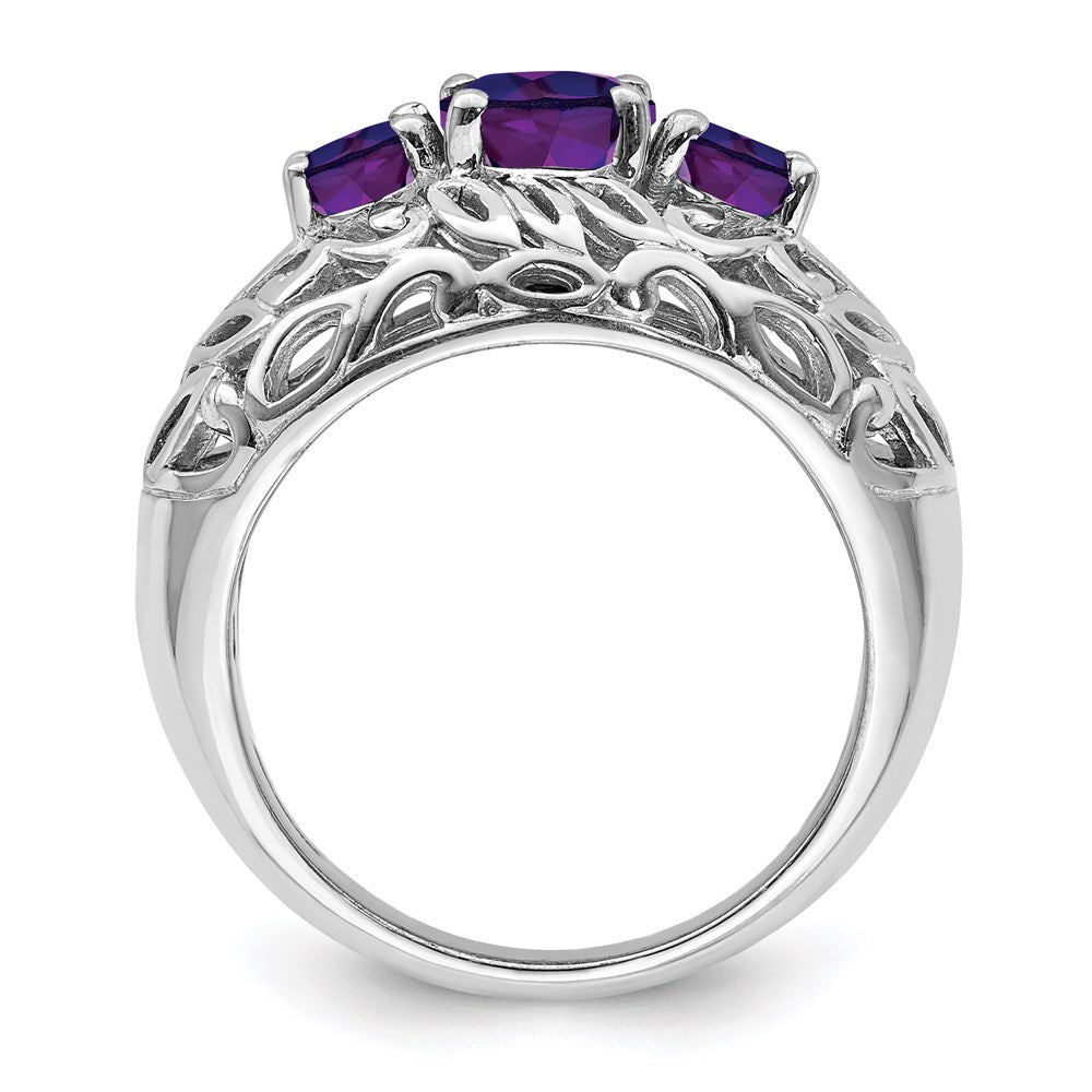 Sterling Silver Rhodium-plated Amethyst Ring