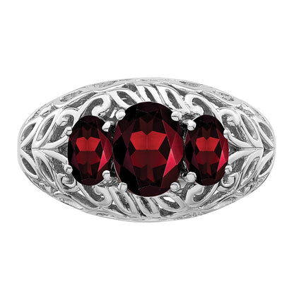Sterling Silver Rhodium-plated Garnet Ring