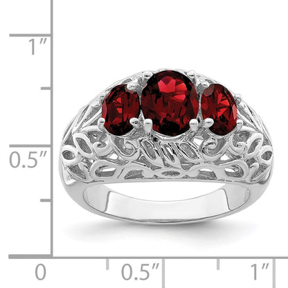 Sterling Silver Rhodium-plated Garnet Ring