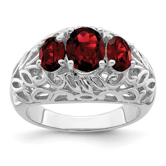 Sterling Silver Rhodium-plated Garnet Ring