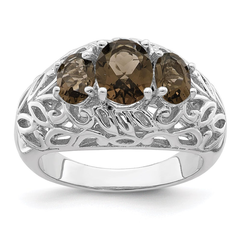 Sterling Silver Rhodium Smoky Quartz Ring