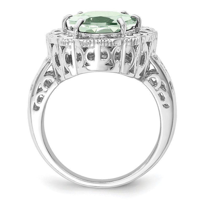 Sterling Silver Rhodium Green Quartz Ring