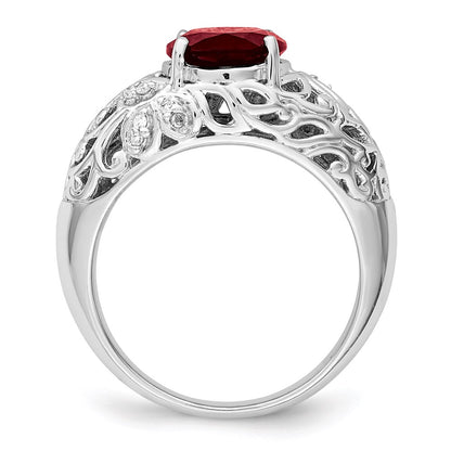 Sterling Silver Rhodium-plated Garnet & Diamond Ring
