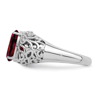 Sterling Silver Rhodium-plated Garnet & Diamond Ring