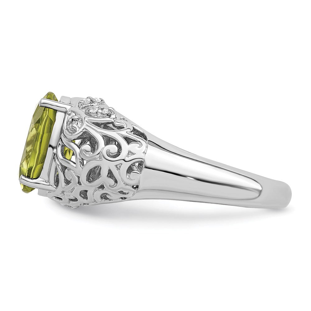Sterling Silver Rhodium Peridot & Diamond Ring