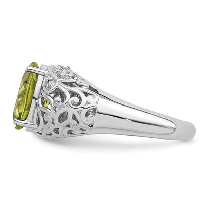 Sterling Silver Rhodium Peridot & Diamond Ring