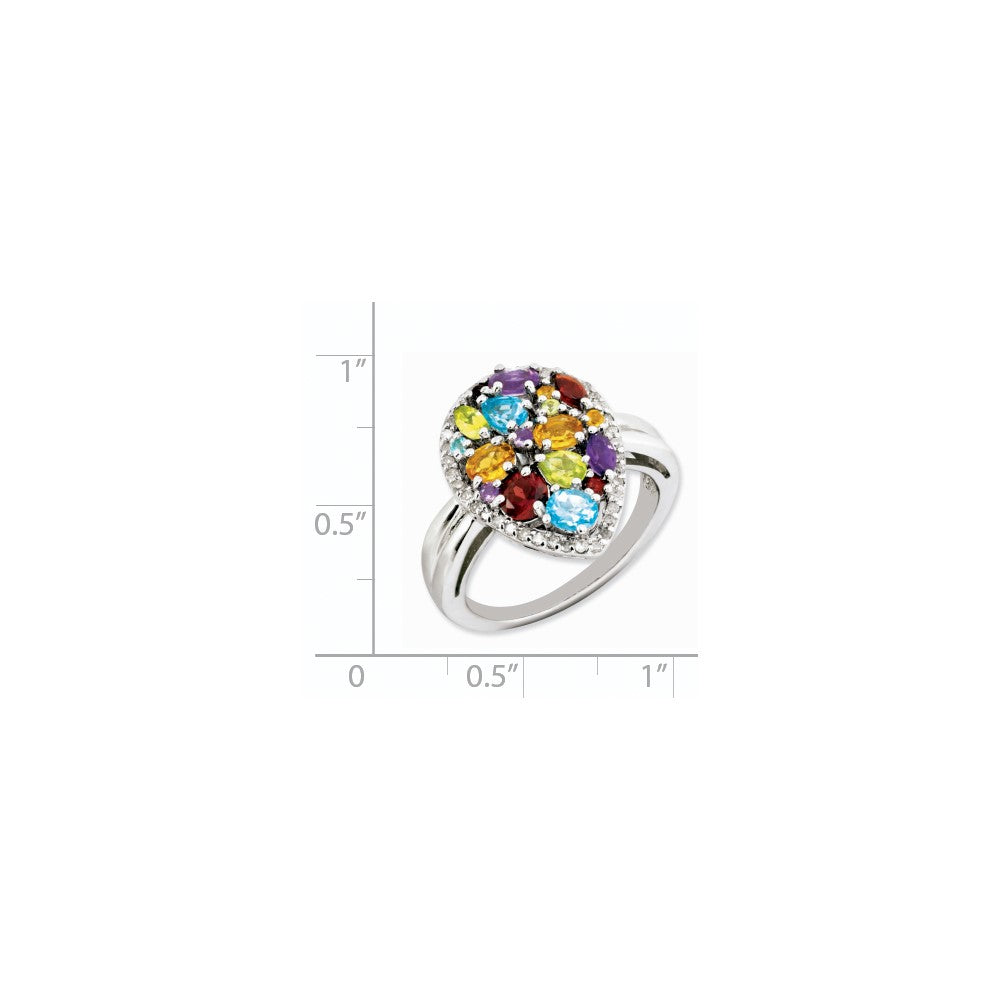 Sterling Silver Rainbow Gemstone & Diamond Ring