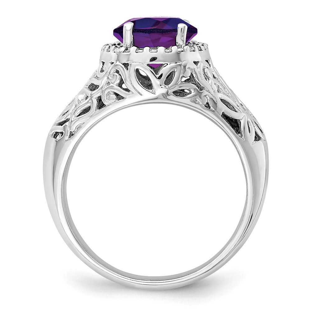 Sterling Silver Rhodium-plated Amethyst & Diamond Ring