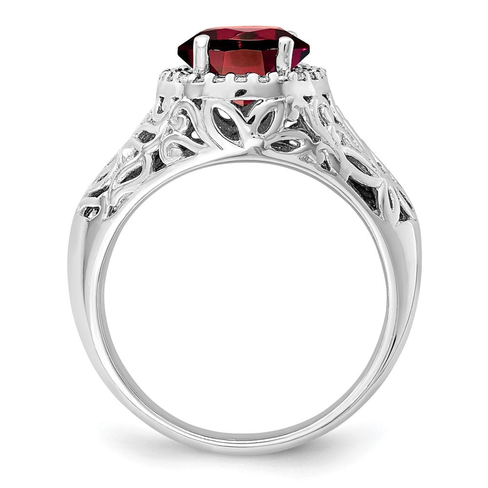 Sterling Silver Rhodium-plated Garnet & Diamond Ring