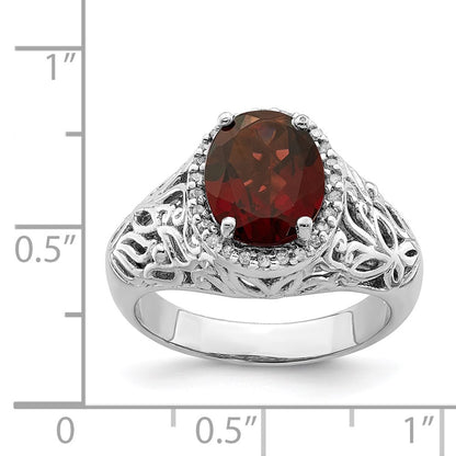 Sterling Silver Rhodium-plated Garnet & Diamond Ring