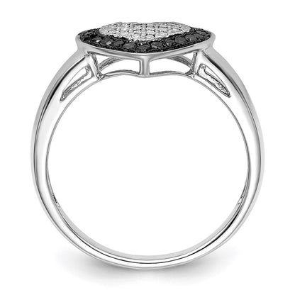 White Night Sterling Silver Rhodium-plated Black and White Diamond Heart Ring