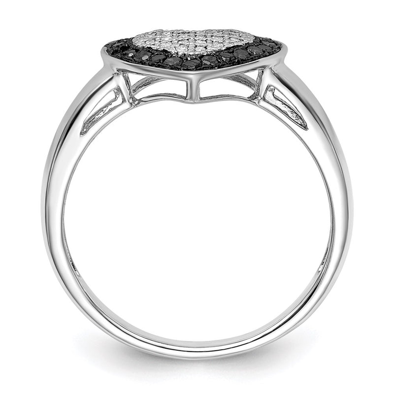 White Night Sterling Silver Rhodium-plated Black and White Diamond Heart Ring