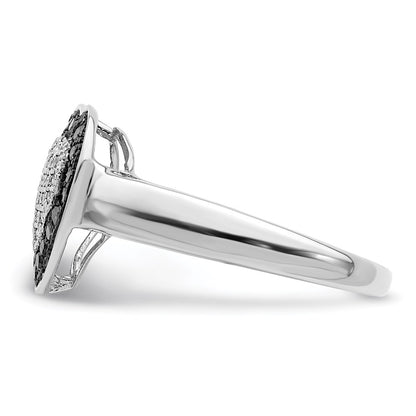 White Night Sterling Silver Rhodium-plated Black and White Diamond Heart Ring
