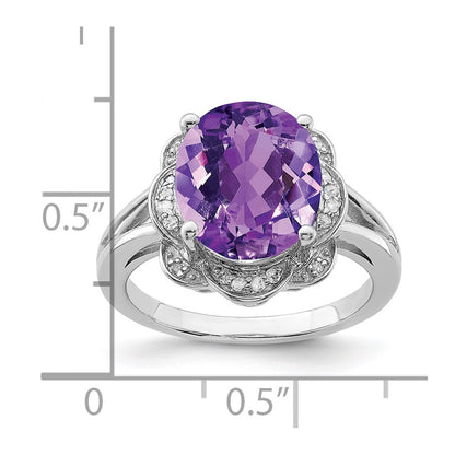 Sterling Silver Rhodium-plated Amethyst & Diamond Ring