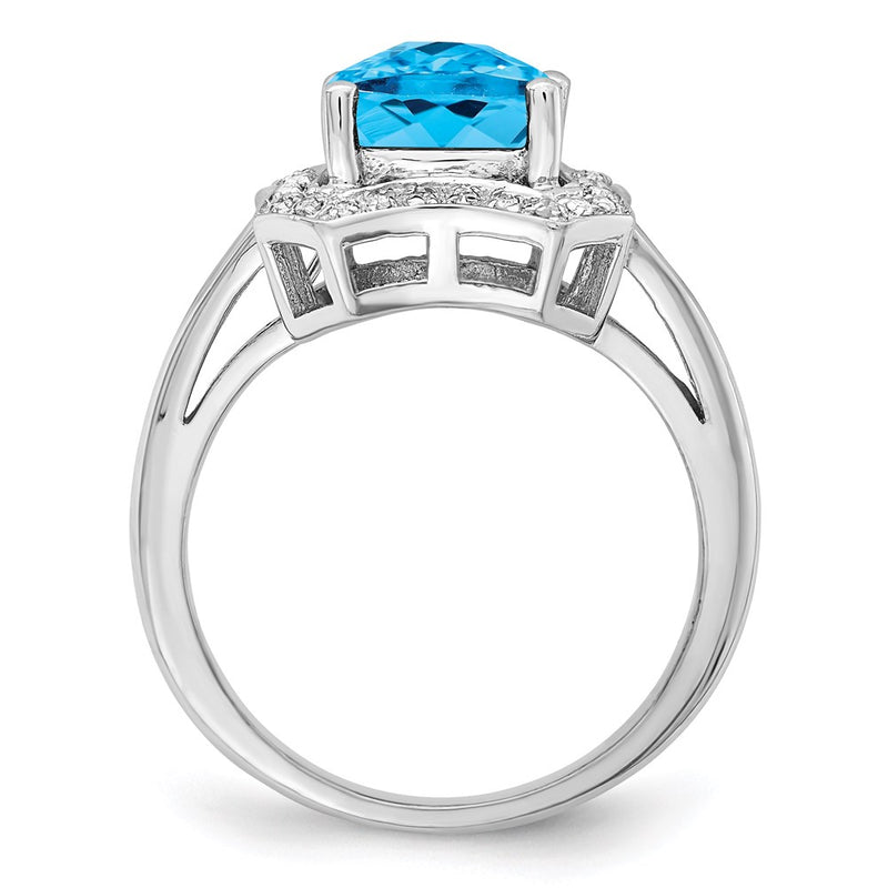 Sterling Silver Rhodium Swiss Blue Topaz & Diamond Ring