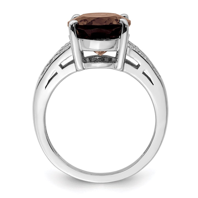 Sterling Silver Rhodium Smoky Quartz & Diamond Ring
