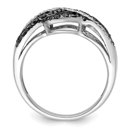 White Night Sterling Silver Rhodium-plated Black and White Diamond Criss Cross Ring