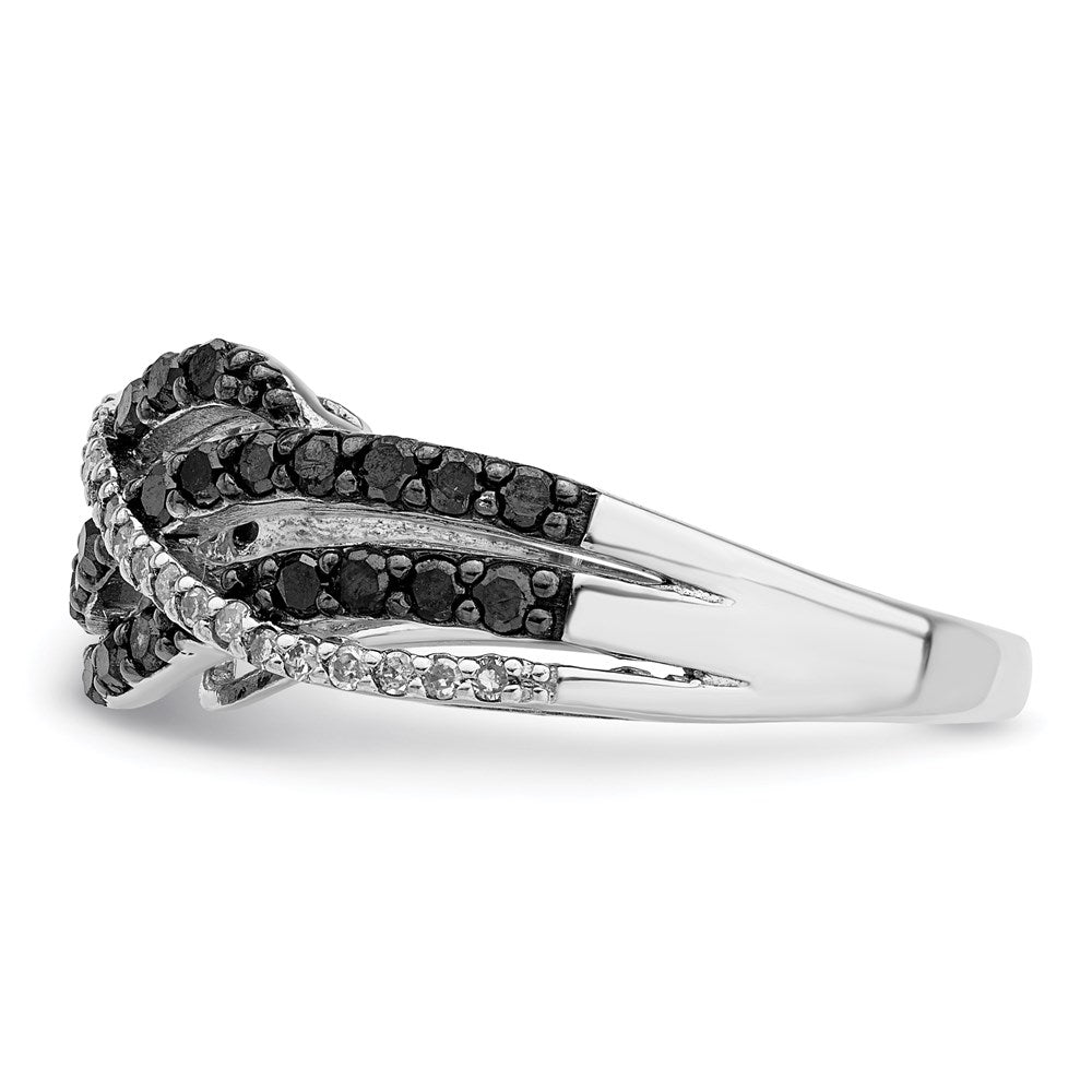 White Night Sterling Silver Rhodium-plated Black and White Diamond Criss Cross Ring