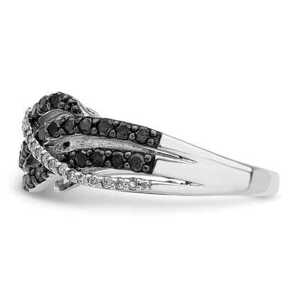 White Night Sterling Silver Rhodium-plated Black and White Diamond Criss Cross Ring