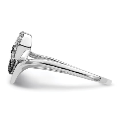 White Night Sterling Silver Rhodium-plated Black and White Diamond Double Heart Ring