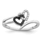 White Night Sterling Silver Rhodium-plated Black and White Diamond Double Heart Ring