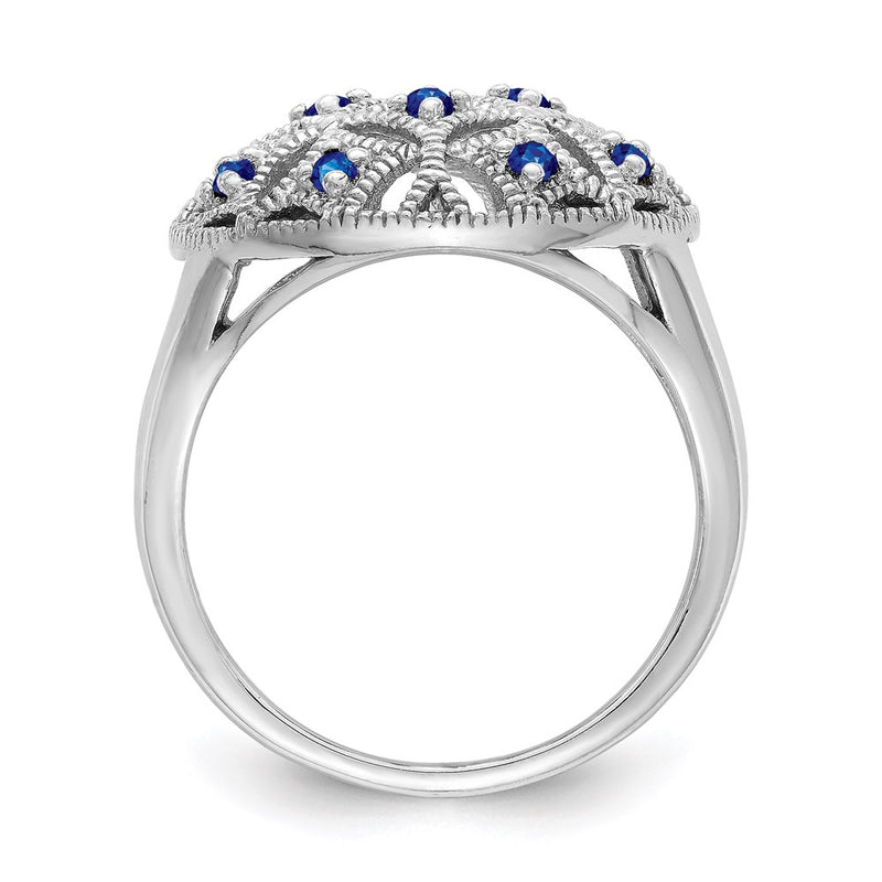 Sterling Silver Rhodium-plated Blue Sapphire Circle Ring