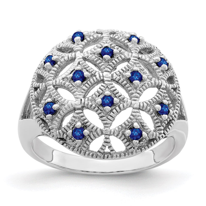 Sterling Silver Rhodium-plated Blue Sapphire Circle Ring