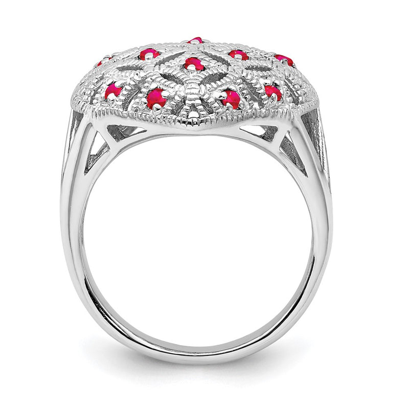 Sterling Silver Rhodium-plated Ruby Heart Ring