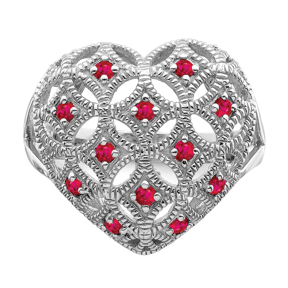 Sterling Silver Rhodium-plated Ruby Heart Ring