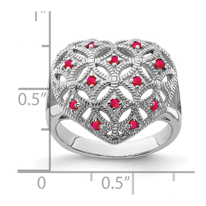 Sterling Silver Rhodium-plated Ruby Heart Ring