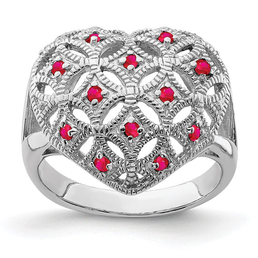 Sterling Silver Rhodium-plated Ruby Heart Ring