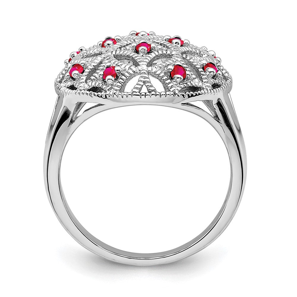 Sterling Silver Rhodium-plated Ruby Circle Ring