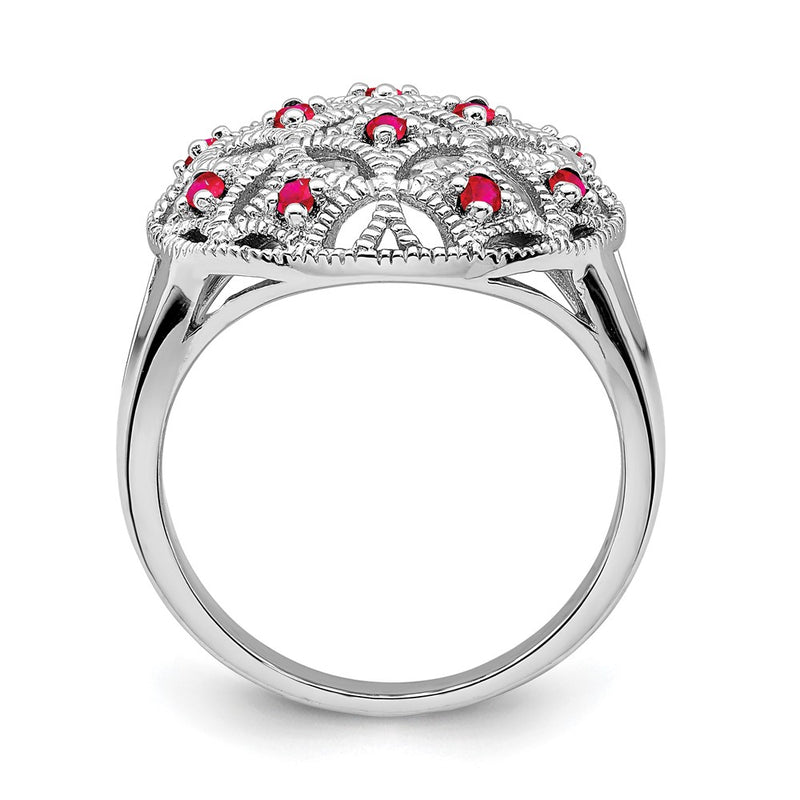 Sterling Silver Rhodium-plated Ruby Circle Ring