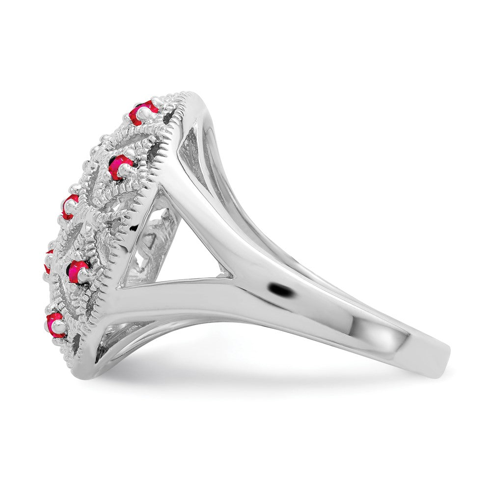 Sterling Silver Rhodium-plated Ruby Circle Ring