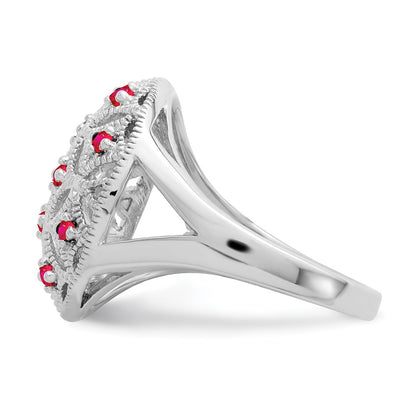 Sterling Silver Rhodium-plated Ruby Circle Ring