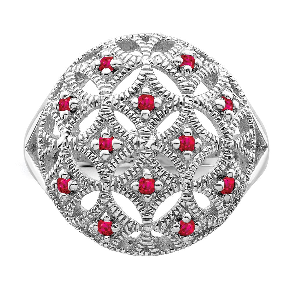 Sterling Silver Rhodium-plated Ruby Circle Ring