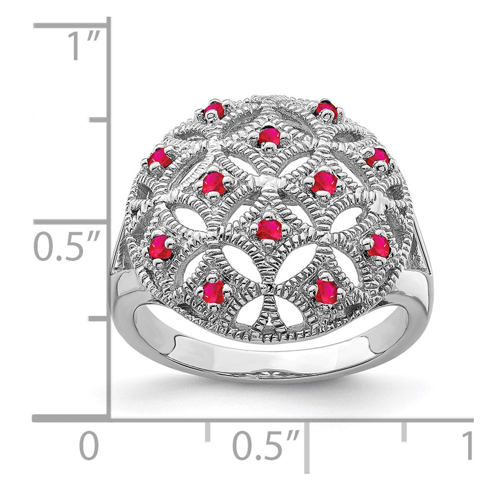 Sterling Silver Rhodium-plated Ruby Circle Ring