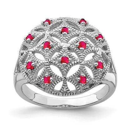 Sterling Silver Rhodium-plated Ruby Circle Ring