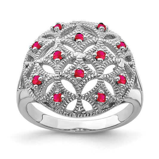 Sterling Silver Rhodium-plated Ruby Circle Ring