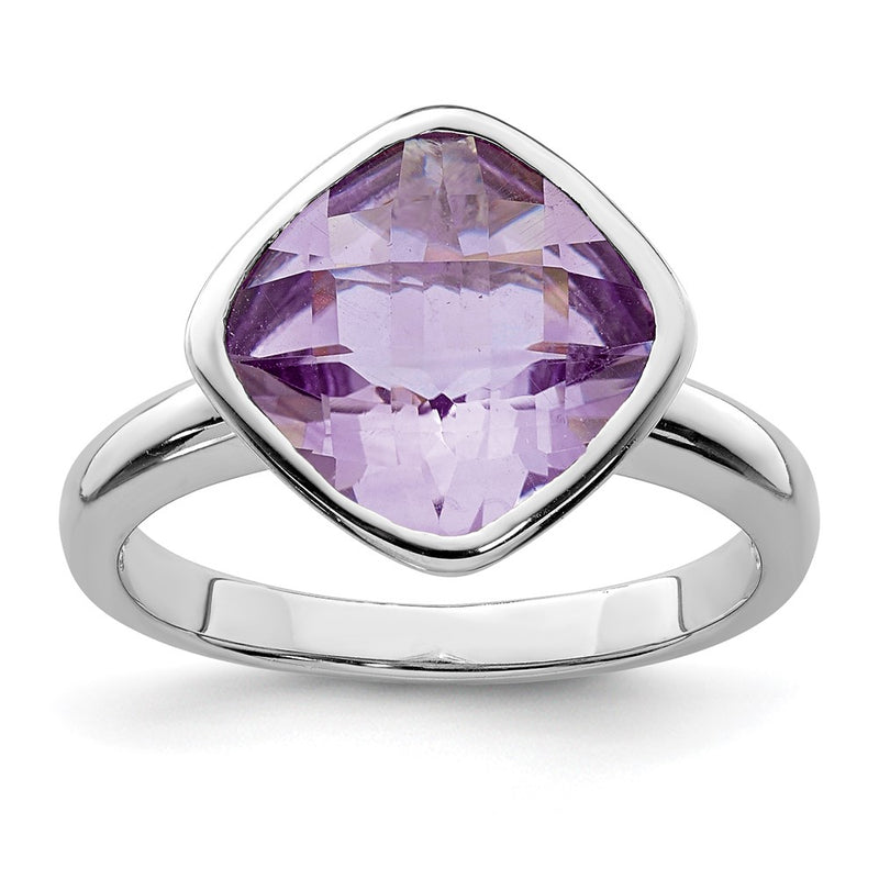 Sterling Silver Rhodium Pink Quartz Ring