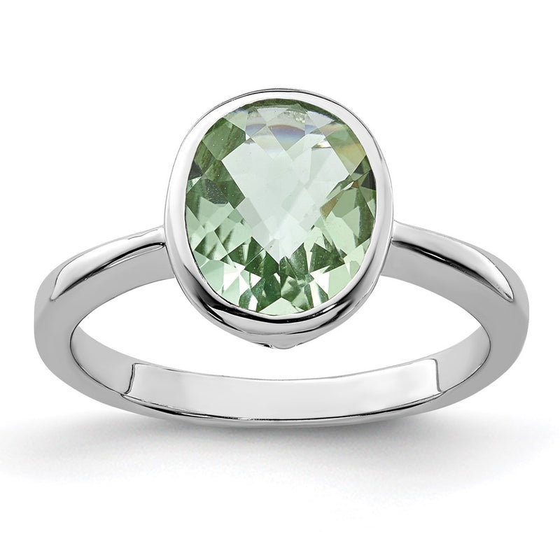 Sterling Silver Rhodium Green Quartz Ring