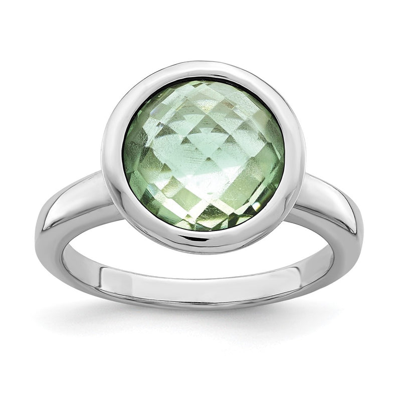 Sterling Silver Rhodium Green Quartz Ring
