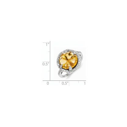 Sterling Silver Citrine and Diamond Ring
