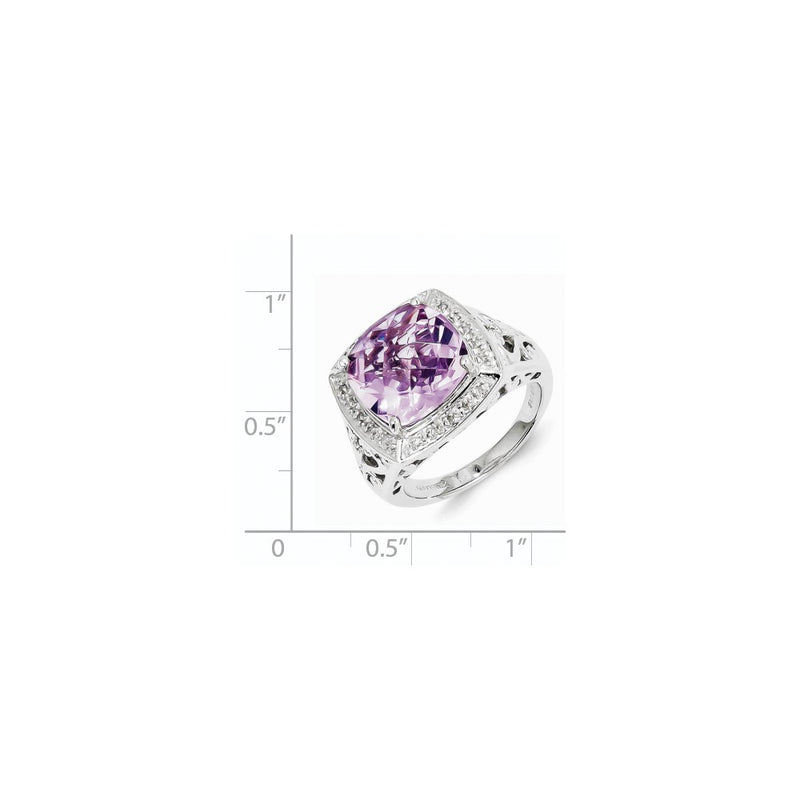 Sterling Silver Pink Quartz and Diamond Ring