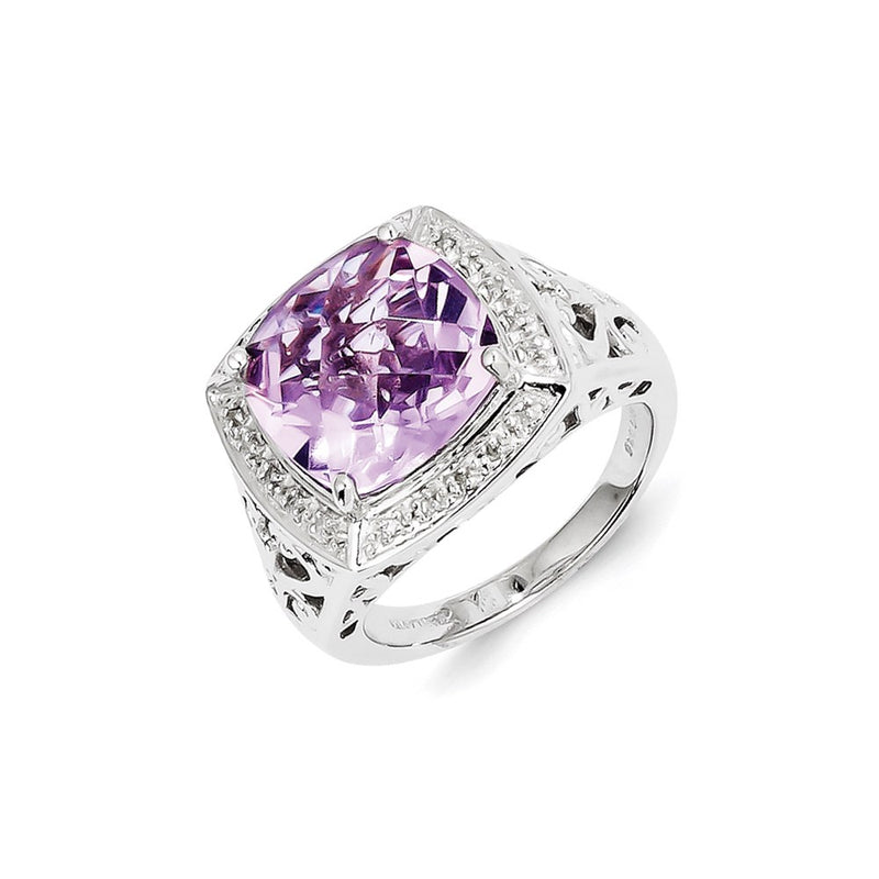 Sterling Silver Pink Quartz and Diamond Ring