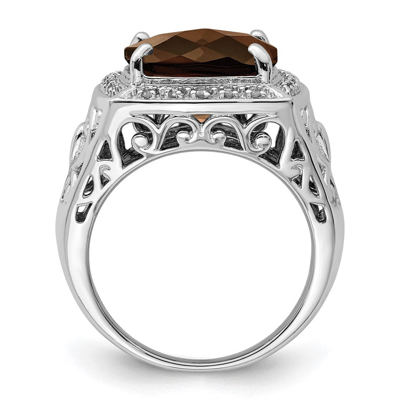 Sterling Silver Rhodium Smoky Quartz and Diamond Ring