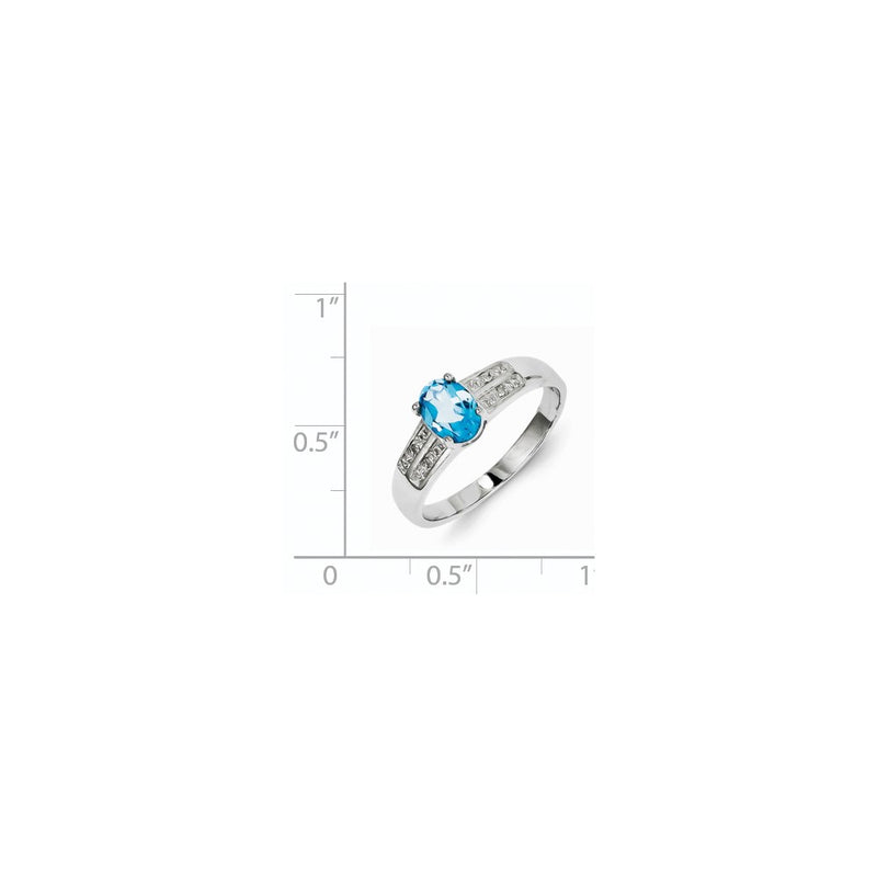 Sterling Silver Rhodium Plated Diamond & Light Swiss Blue Topaz Ring