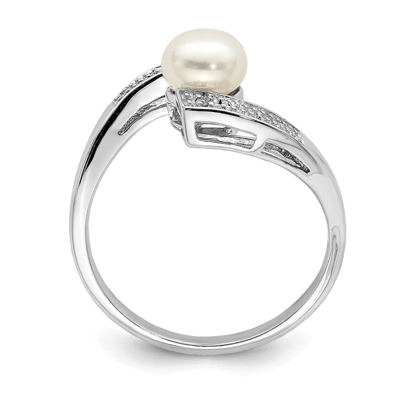 Sterling Silver Rhodium Plated Diamond and FW Cultured Pearl Ring